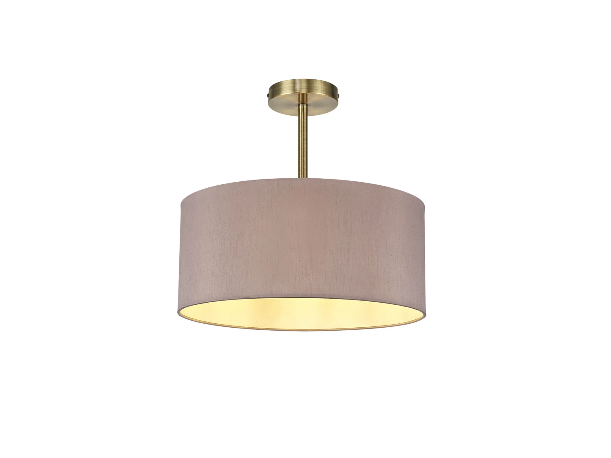 DK0169  Baymont 40cm Semi Flush 1 Light Antique Brass, Taupe/Halo Gold